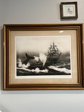 Gravura gravura assinada por Jack Coughlin "Boats Away" 1977 arte emoldurada baleia comprar usado  Enviando para Brazil