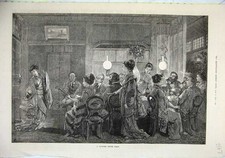 Estampa antiga original arte fina 1874 jantar japonês festa homens mulheres música comprar usado  Enviando para Brazil