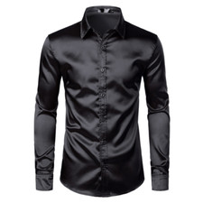 Camisas sociais masculinas de cetim luxo 2023 seda lisa masculina smoking camisa slim fit comprar usado  Enviando para Brazil