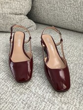 NOVO WAYDERNS Biqueira Quadrada Slingback Couro Patente Vermelho Salto Cunha Tamanho 7.5M. comprar usado  Enviando para Brazil