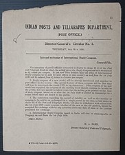 Índia POSTAL CIRCULAR 8 de maio de 1930 venda e troca de cupons de resposta internacional comprar usado  Enviando para Brazil