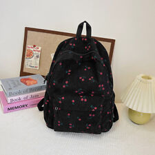 Mochila de veludo feminina padrão cereja mochila de viagem com zíper bolsa escolar (preta) comprar usado  Enviando para Brazil