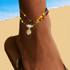 Mujer Rasta Tobillera Vidrio Cuentas Pulsera Reggae Jamaica Hawaii Ajustable 2-3 segunda mano  Embacar hacia Mexico