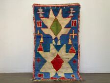 Tapete VINTAGE marroquino feito à mão berbere geométrico azul vermelho tapete de algodão 3'5"x7' pés comprar usado  Enviando para Brazil