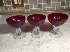 3 taças de rubi bolacha haste licor coquetel vidro art déco 4 1/2” de altura comprar usado  Enviando para Brazil