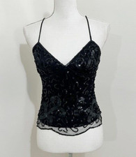 Blusa cropped Betsey Johnson noite lantejoulas pretas decote em V alças de espaguete tamanho 8 comprar usado  Enviando para Brazil