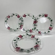 Usado, Conjunto de 4 pratos de jantar planos de vidro temperado Arcoroc França acabamento pintado floral 9” comprar usado  Enviando para Brazil