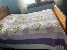 Colcha vintage feita à mão bordada e acolchoada íris de lavanda roxa e branca comprar usado  Enviando para Brazil