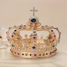 Tiara unissex King Queen strass cristal ouro metal redondo cabelo coroa C11 comprar usado  Enviando para Brazil