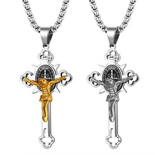 Colar masculino de aço inoxidável com pingente cruz crucifixo Jesus batismo cristão, usado comprar usado  Enviando para Brazil