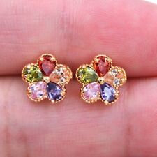 Brincos femininos folheados a ouro amarelo 18K multicoloridos flor de topázio místico comprar usado  Enviando para Brazil