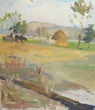 Pintura a óleo vintage paisagem cena rural comprar usado  Enviando para Brazil