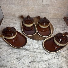 Sopa a prueba de horno de goteo marrón HULL de los años 70 con tapas y plato de aperitivo ¡4 juegos! Bea segunda mano  Embacar hacia Mexico