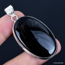 Colgante de plata brillante obsidiana enchapado en plata 925 hecho a mano de 2,21" segunda mano  Embacar hacia Mexico