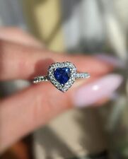 Lindo anel de aliança de casamento folheado a ouro branco 14k com corte de coração simulado safira azul comprar usado  Enviando para Brazil