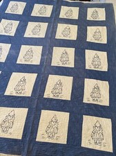 Colcha de berço infantil antiga bordada à mão azul e branca 52” X 43” comprar usado  Enviando para Brazil