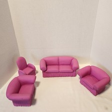 CONJUNTO DE MÓVEIS VINTAGE ROSA SOFÁ/SOFÁ E 3 CADEIRAS de plástico para casa de bonecas comprar usado  Enviando para Brazil