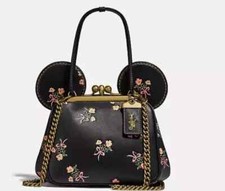 Bolsa floral Coach X Disney Kisslock com orelhas de Mickey/Minnie Mouse couro preto comprar usado  Enviando para Brazil