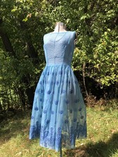 Usado, Vestido de festa vintage 1940’s azul safira flocado transparente querida 40-30-66 comprar usado  Enviando para Brazil