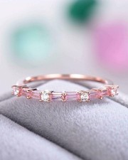 Usado, Anel de casamento feminino de safira rosa simulado corte coração 2 quilates folheado a ouro rosa 14K comprar usado  Enviando para Brazil