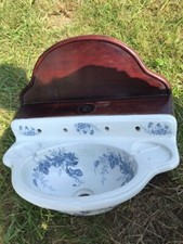 Umywalka porcelanowa vintage niebieskie, kobaltowe zdobienia, drewno, angielska, używany na sprzedaż  PL