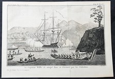 1774 Hawkesworth Estampa Antiga Capitão Wallis atacado em Matavia Bay, Taiti, 1767 comprar usado  Enviando para Brazil