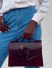 Burgundy snakeskin handbag for sale  HORNCHURCH