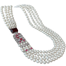 "Collar colgante grande pavimentado perla blanca cultivada en agua dulce de 21-23"" 4 hebras segunda mano  Embacar hacia Mexico