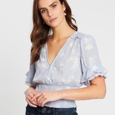 Blusa Abercrombie & Fitch Cintura Batida Azul Floral Decote V Grande Fada da Casa de Campo, usado comprar usado  Enviando para Brazil
