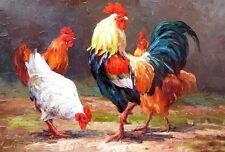 Pintura a óleo arte dos sonhos animal aves galo galo canticleer galinhas lona comprar usado  Enviando para Brazil