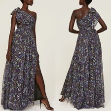 Vestido MAC DUGGAL Feminino 0 Azul Floral Um Ombro Maxi Vestido Recortado Fenda Frontal comprar usado  Enviando para Brazil