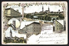 Litografia Czasława / Kasława, widok na miejsce, Stare kasarny, Basta Otakarova  na sprzedaż  Wysyłka do Poland