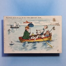 Cartão postal em quadrinhos C1910 barco a remo família peixe pai contra maré artista assinado comprar usado  Enviando para Brazil