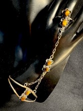 Usado, Pulseira de prata esterlina 925 floral escravo punho olho de tigre tamanho 8 comprar usado  Enviando para Brazil