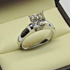 Anel de noivado solitário de diamante corte princesa 2 quilates criado em laboratório ouro branco 14K FN comprar usado  Enviando para Brazil