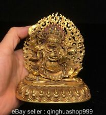 Estátua de divindade irada 4,6" budismo tibetano roxo bronze dourado suporte lótus mahakala comprar usado  Enviando para Brazil