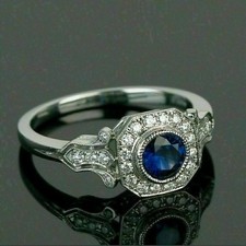 Anel de noivado de safira estilo art déco 2,85 ct criado em laboratório acabamento em ouro branco 14K, usado comprar usado  Enviando para Brazil
