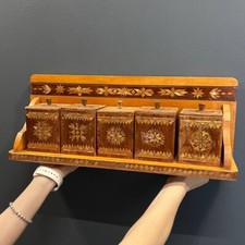 Prateleira de parede rústica vintage anos 80 cozinha madeira especiarias rack 5 recipientes arte popular comprar usado  Enviando para Brazil