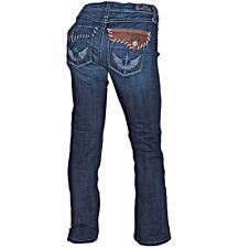 Jeans corte bota bolso bordado águia aba couro lavagem escura violoncelo 30 x 31,5, usado comprar usado  Enviando para Brazil