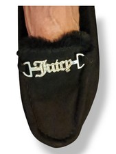 Mocassim/mocassim Juicy Couture pele preta strass logotipo dourado chinelos *Tamanho 10 , usado comprar usado  Enviando para Brazil