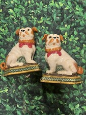 Usado, COLAR LAÇO CERÂMICA PUG BOOKENDS MARROM BRANCO 5x5 CÃES comprar usado  Enviando para Brazil