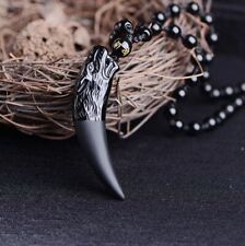 Collar Diente de Lobo de Cristal de Obsidiana Negro Natural Cuentas con Cadena segunda mano  Embacar hacia Mexico