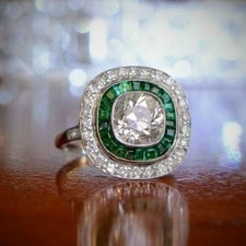 Anel de festa Double Halo Design simulado 4,75 CT esmeralda e safira em prata 935 comprar usado  Enviando para Brazil