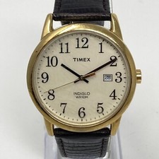 Timex Easy Reader relógio masculino 38mm tom dourado data pulseira de couro Indiglo nova bateria, usado comprar usado  Enviando para Brazil