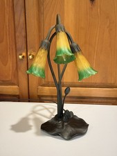Abajur de mesa vintage bronze lilly pad trio estilo Tiffany cor verde âmbar tons comprar usado  Enviando para Brazil