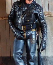Calça acolchoada masculina couro de vaca genuíno preta motociclista sexy blefe gay.. comprar usado  Enviando para Brazil