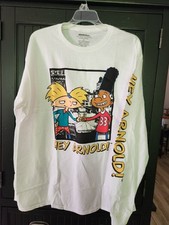 Używany, "Hey Arnold" Nickelodeon Męska biała koszulka z długim rękawem Rozmiar L Nowa na sprzedaż  Wysyłka do Poland