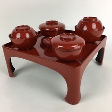 Bandeja japonesa de madeira com pernas mesa lacada conjunto de tigelas com tampa vintage ozeno UR731 comprar usado  Enviando para Brazil