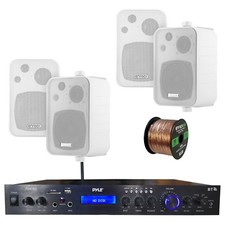 Usado, Receptor MP3 Bluetooth amplificado residencial, 4x 4" caixa alto-falantes brancos, fio 16-G 50 pés comprar usado  Enviando para Brazil