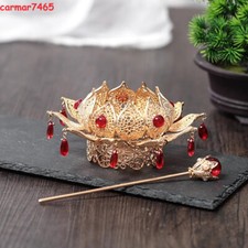 Corona de pelo de loto Hanfu china joyería para el cabello de dama tocado antiguo horquilla cos segunda mano  Embacar hacia Mexico